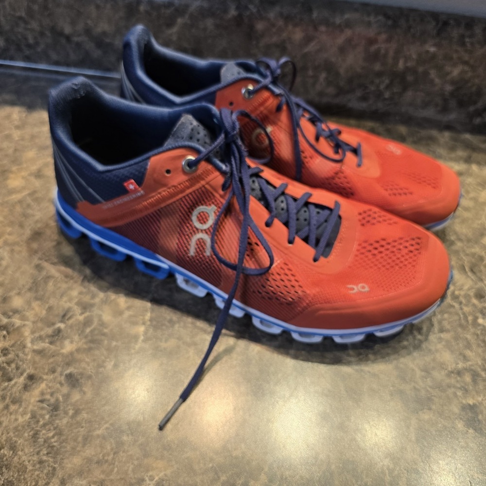 On Cloud Cloudflow Rust Red Pacific Blue White Running Shoe Sneaker Mens 9